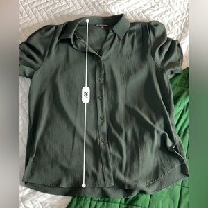Adrianna Papell Forest Green Button-Down Shirt